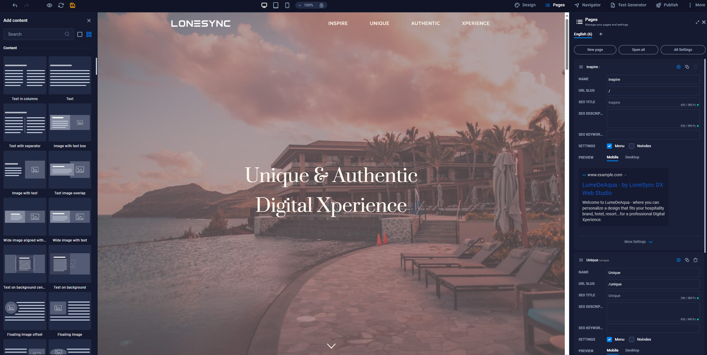 LoneSync Website Builder Feature: Inspire Unique and Authentic Design
